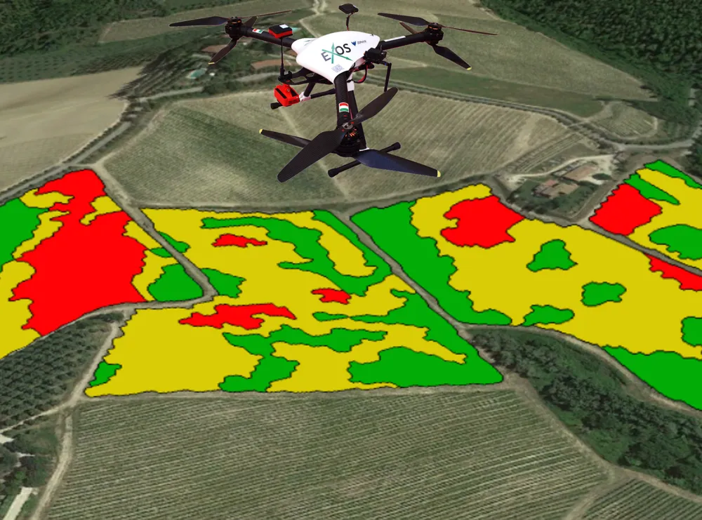 Drone iDrone in volo con mappa di vigore vegetativo