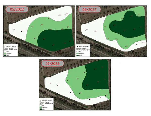 Schermata dell'app iAgro: Mappe di vigore