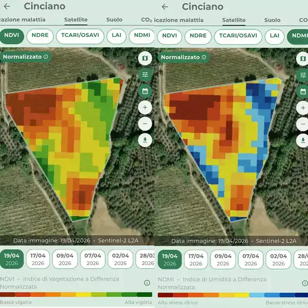 Schermata dell'app iAgro: Mappe satellitari